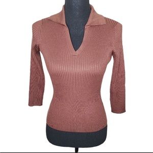 LIKE NEW V neck silk blend top chocolate brown